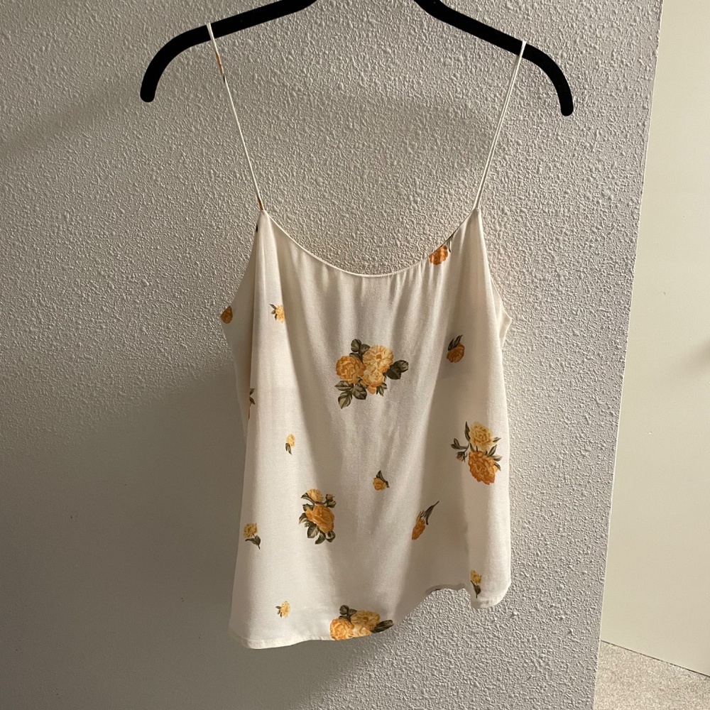 Reformation Floral Atticus Tank Top Camisole Medium Ivory Yellow Small S